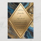 Blauw Teal Goud Agate Marmer Geometrische Trouwdag Kaart (Voorkant)