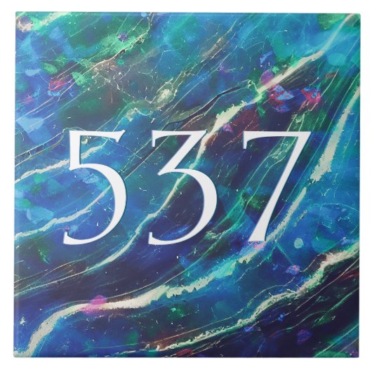 Blauw Teal Groen Elegant Marmeren Huisnummer Plaqu Tegeltje (Voorkant)