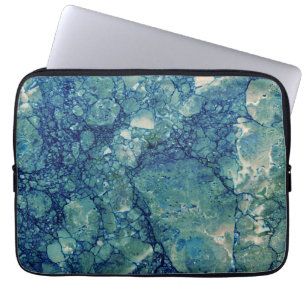 Blauw Teal Groen Marmer Textuur Laptop Sleeve
