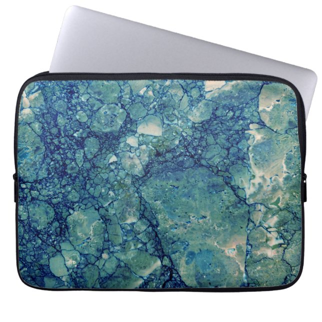 Blauw Teal Groen Marmer Textuur Laptop Sleeve (Voorkant)