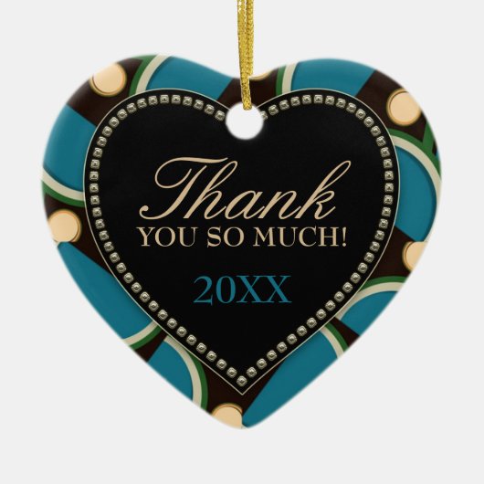 Blauw Teal Monogram Dank Je Hart Ornament (Voorkant)