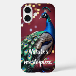 Blauw Teal Pauwveer Artistieke iPhone 16 Hoes