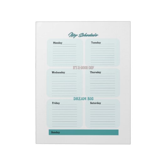 Blauw Teal Planner Schema Wekelijks Notitieblok (Linkerzijde)