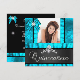 Blauw Teal Quinceanera 15e verjaardagsfeest Foto Kaart