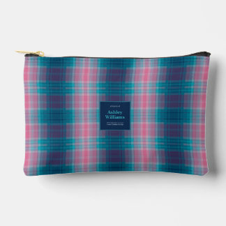 Blauw Teal Roze Tartan Gepersonaliseerd Etui
