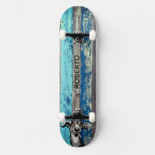 Blauw & Teal Verweerd Houten Skateboard (Voorkant)