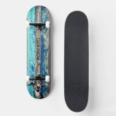 Blauw & Teal Verweerd Houten Skateboard (Voorkant)