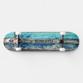 Blauw & Teal Verweerd Houten Skateboard (Horizontaal)