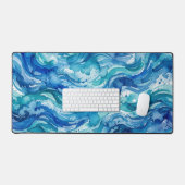 Blauw Teal Waterverf Zee Patroon Bureaumat (Keyboard & Muis)