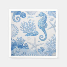 Blauw Teal Zeepaardje Schelp Zeester Oceaan Patroo