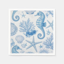 Blauw Teal Zeepaardje Schelp Zeester Oceaan Patroo