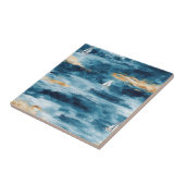 Blauw Teal Zeilboot Kustgolfpatroon Tegeltje (Zijkant)