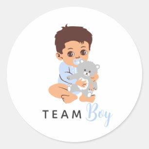 Blauw Team Jongen Sticker met Baby en Beer