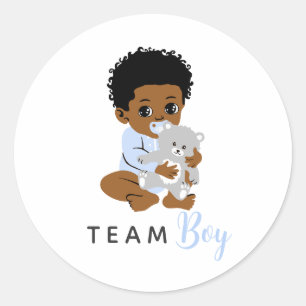 Blauw Team Jongen Sticker met Zwarte Baby en Beer