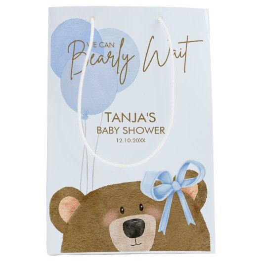 Blauw Teddy We kunnen Barly Wachten Jongen Baby sh Medium Cadeauzakje (Voorkant)
