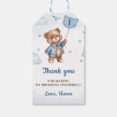 Blauw Teddybeer 1e Verjaardag Dank u Label Cadeaulabel (Voorkant)