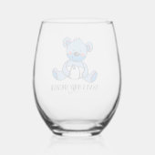 blauw teddybeer baby shower (naam) Drinkware Set Wijnglas Zonder Voet (Achterkant)