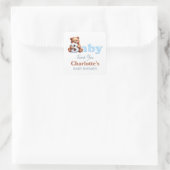 Blauw teddybeer babyshower bedankt vierkante sticker (Tas)