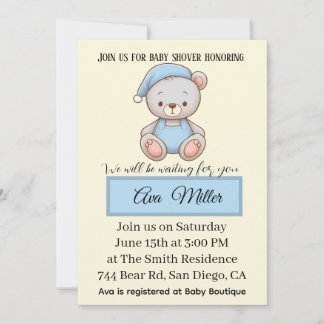 Blauw teddybeer babyshower uitnodiging |