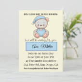 Blauw teddybeer babyshower uitnodiging | (Staand voorkant)