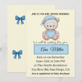 Blauw teddybeer babyshower uitnodiging | (Voorkant / Achterkant)