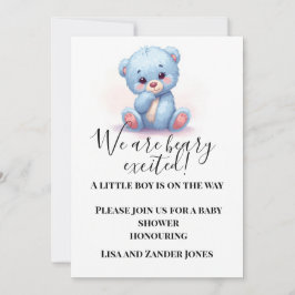 Blauw Teddybeer Babyshower Uitnodiging | Baby Jong
