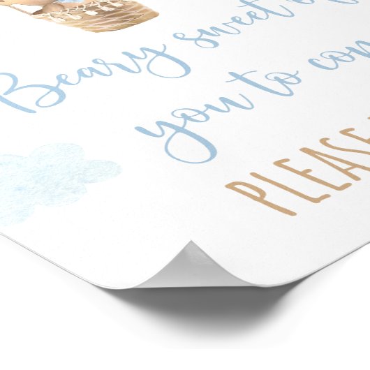 Blauw Teddybeer ballon Baby shower voorkeursteken Poster (Hoek)