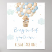 Blauw Teddybeer ballon Baby shower voorkeursteken Poster (Voorkant)
