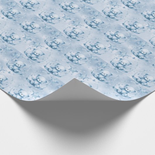 Blauw Teddybeer inpakpapier (Hoek)