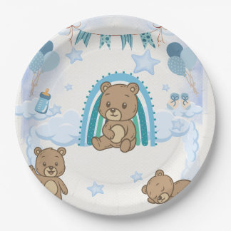 Blauw Tederbeer Baby Shower Bord
