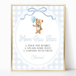 Blauw Tederbeer Babyshower Mimosa Bar Bord Poster