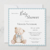 Blauw Tederbeer Babyshower Uitnodiging (Voorkant)