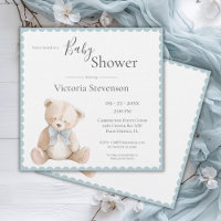 Blauw Tederbeer Babyshower Uitnodiging
