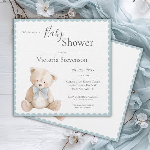 Blauw Tederbeer Babyshower Uitnodiging