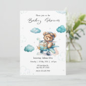 Blauw Tedere Beer Baby Shower Uitnodiging (Staand voorkant)