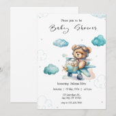 Blauw Tedere Beer Baby Shower Uitnodiging (Voorkant / Achterkant)