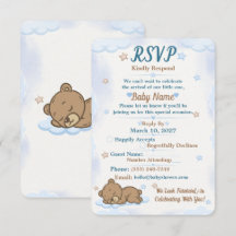 Blauw Tedere Beer Babyshower RSVP Kaart