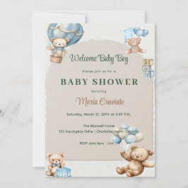 Blauw Tedere Beer Heet Luchtballon Baby Shower Kaart