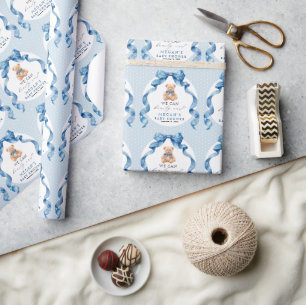 Blauw Tedere Beer Jongen Baby Shower Welkom Bord Cadeaupapier