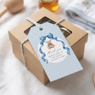 Blauw Tedere Beer Jongens Baby Shower Cadeaulabel