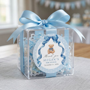 Blauw Tedere Beer Jongens Baby Shower  Ronde Sticker