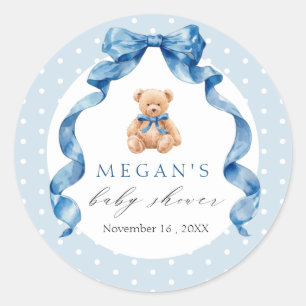 Blauw Tedere Beer Jongens Baby Shower Ronde Sticker