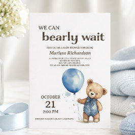 Blauw Tedere Beer Jongens Baby Shower Uitnodiging