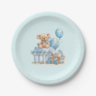 Blauw Tedere Beer Maan & Sterren Jongens Baby Borr Papieren Bordje