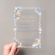 Blauw Tedi Beer Baby Shower Uitnodiging