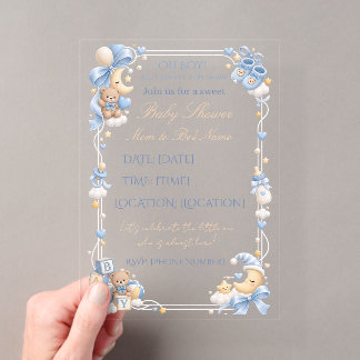 Blauw Tedi Beer Baby Shower Uitnodiging