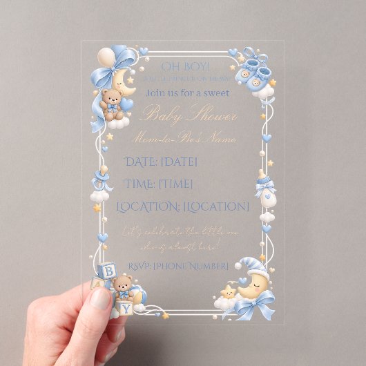 Blauw Tedi Beer Baby Shower Uitnodiging (Insitu (Draagbaar))