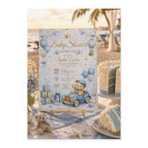Blauw Tedi Beer Babyshower Uitnodiging