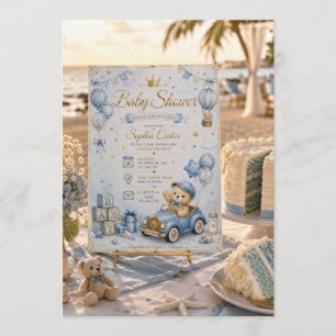 Blauw Tedi Beer Babyshower Uitnodiging