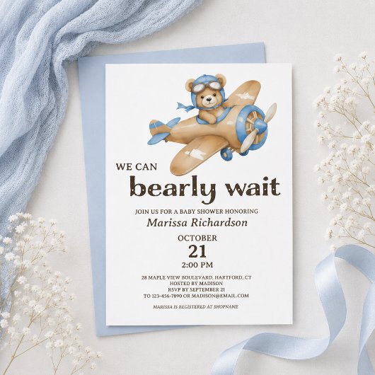 Blauw Tedi Beer Jongens Baby Shower Uitnodiging